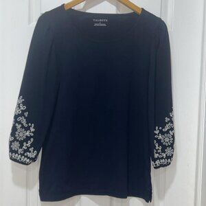 Brand New Trendy Talbots Nacy Blue Shirt with White Embroidery Size S NWT